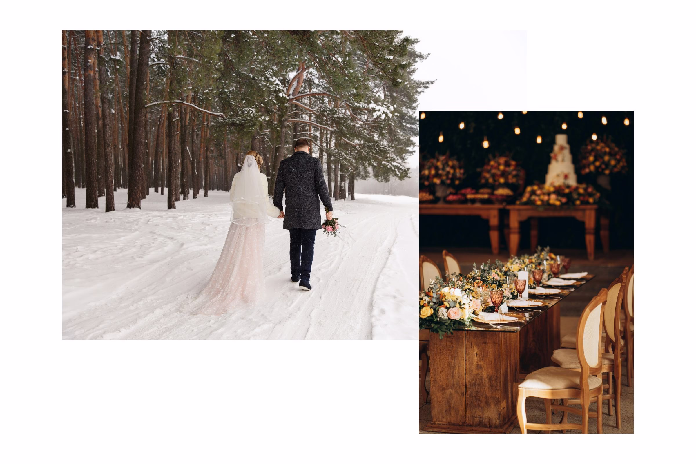 Heiraten im Winter bei Schnee und winterlicher Dekoration