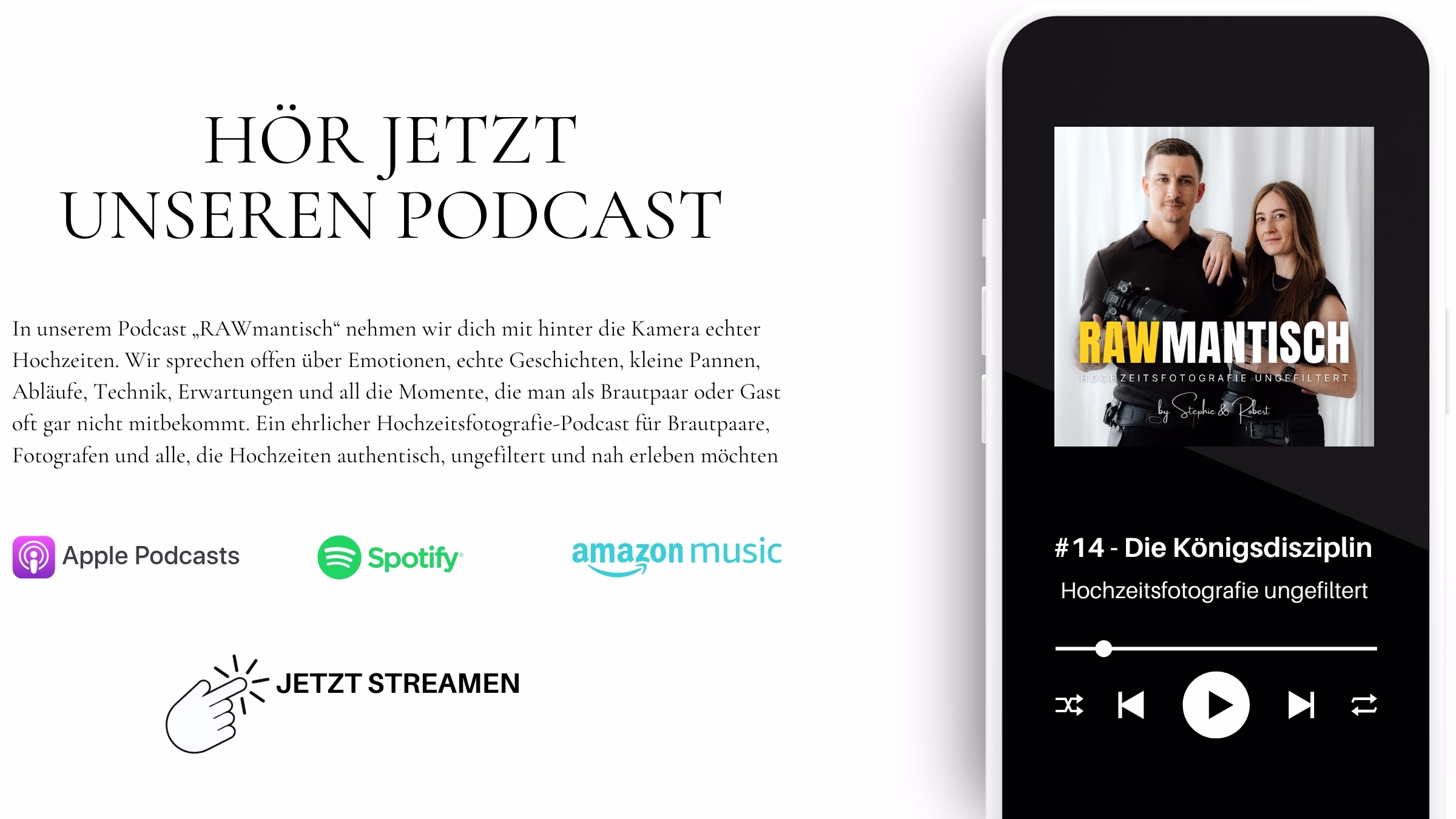 Podcast Rawmantisch – Hochzeitsfotografie ungefiltert auf Spotify, Apple Podcasts und Amazon Music
